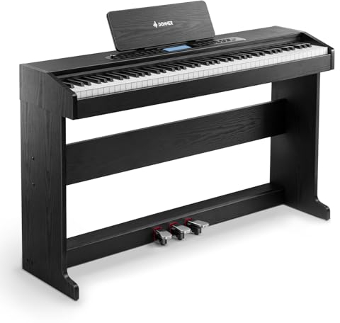 Donner DDP-95 Beginner Digital Piano with 88 Key Weighted Keyboard, Full Size Piano Keyboard Boast Wireless Connection, Record, 11 * 5 cm LCD, 610 Tones, 600 Rhythms, 3 Piano Teaching Modes, Black