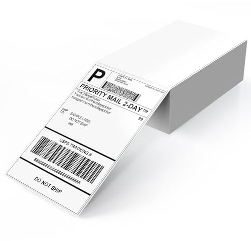 YIKIADA Lot de 250 étiquettes blanches pour expédition, 10,2 x 15,2 cm, autocollantes, thermiques, imperméables, perforées, pour bureau, entrepôt, nom, adresse, lot de 250