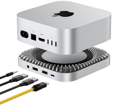 40Gbps Mac Mini M4 Dock, Aluminium M4/2024 Hub & Stand with NVMe/M.2 SSD Housing for All New M4/M4Pro, USB A*2, USB-C Host, 3.5 Audio Stand
