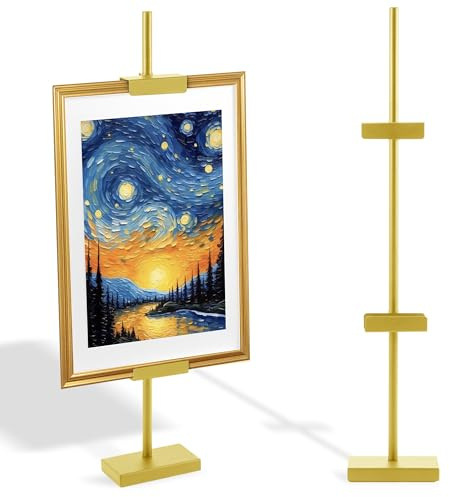 ARTASY Tabletop Picture Stand for Display, Adjustable Easel Stand for Sign Up to 29 H, Metal Table Frame Stand Holder for Banner, Picture, Photo, Poster, Artwork- Gold 1 Pc
