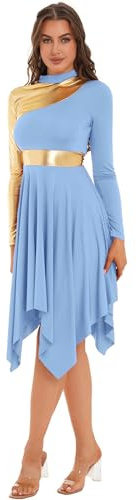 Yhong Abito da Balletto Brillante per Donna Costume da Danza Cristiana Abito in Tulle Asimmetrico Ballo Contemporaneo Azzurro Chiaro XL