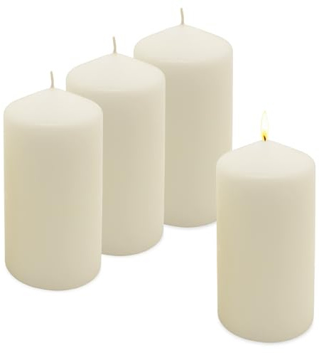 Juego de 4 velas de cera auténtica, 15 x 7 cm, color crema y blanco, para coronas de Adviento y farolillos, para decoración de mesa, velas cilíndricas, velas de columna, Navidad, Adviento, sin