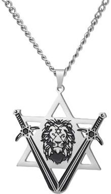 Dreamtimes Star of David Necklace for Men Women Lion with Swords of Victory Pendant Necklace Jewish Jewelry (Silver)