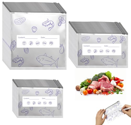 Solivive 60 Pack Heavy Duty Aluminium Foil Bags, Freezer Bags Reusable for Food, Meal Prep， Picnics, Camping, Storage Bags with Zip Lock & Black Marker Pen for Meat, Fish, Fruits, Vegetables (S+M+L)