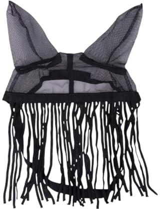 Voile anti-mouches léger à franges en nylon – Se fixe facilement au licol de cheval – Noir – Poney