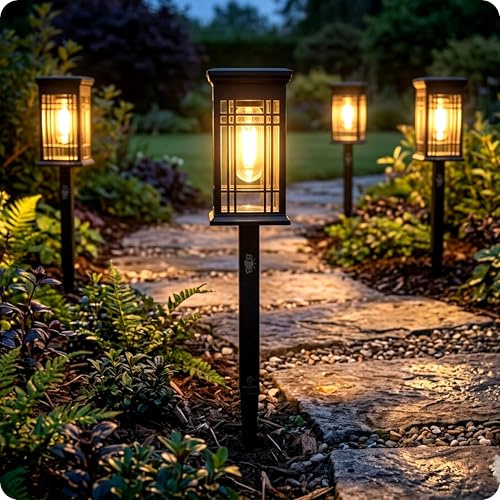 BrightBloom Solar Pathway Lights Garden, LED Solar Garden Lights Waterproof, Landscape Lighting for Yard Lawn Patio Walkway Driveway, Decorative Outdoor Solar Lights (4 Pack Solar Garden Path Lights)