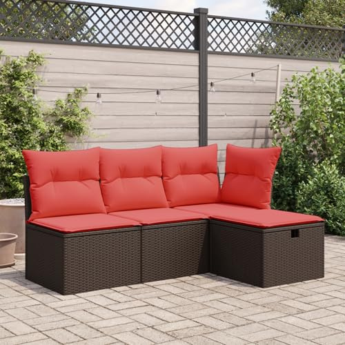 sephironlbb Tabouret de jardin avec coussin, marron, 55 x 55 x 37 cm, rotin synthétique, résistant aux intempéries, empilable, avec rangement, idéal pour balcon, terrasse, extérieur, tabouret