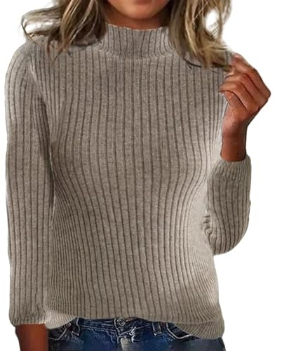 Damers ribbad mock neck jumper långärmad smal passform stickad pullover toppar | Termisk tröja med rullhals, hög hals, grundlager för daglig användning