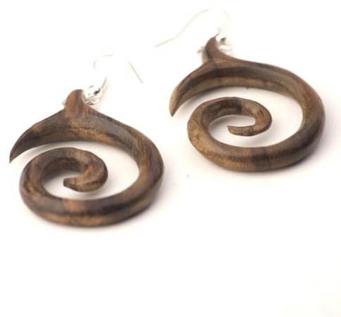 81stgeneration Orecchini a Spirale in Legno Fatti a Mano con Ganci in Argento Sterling 925 | Orecchini Pendenti Rotondi in Legno Marrone | Gioielli Naturali | Orecchini Carini per le Feste