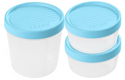 TATAY Contenitori Ermetici per Alimenti Twist | Set 3 pz: 1x1L + 2x0,5L | Coperchio a Vite | Contenitori Plastica per Alimenti | Microonde, Lavastoviglie, Frigo, Freezer | Plastica senza BPA, Blu