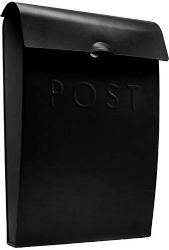 Wall Mounted Post Box | Glossy Finish Postbox | Galvanised Steel Outdoor Mailbox | Lockable Weatherproof Outside Postbox | Letterbox for Wall | M&W (Black)