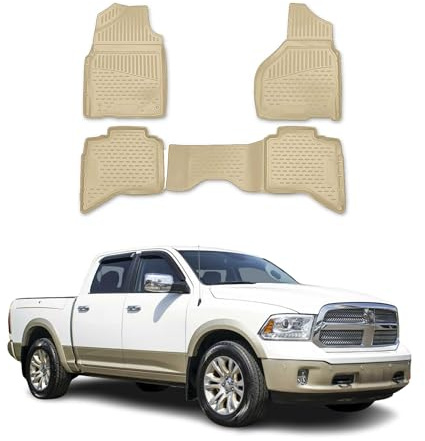 OMAC Gummimatten Fußmatten kompatibel mit Dodge RAM 1500 2500 3500 2012-2018 Quad Cab Beige