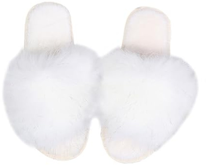 SHIXIAOSHU Pantofole in peluche tinta unita, Pantofole da donna a punta aperta, Pantofole invernali, Pantofole da donna in peluche, Pantofole in cotone (bianca, numeric_36)