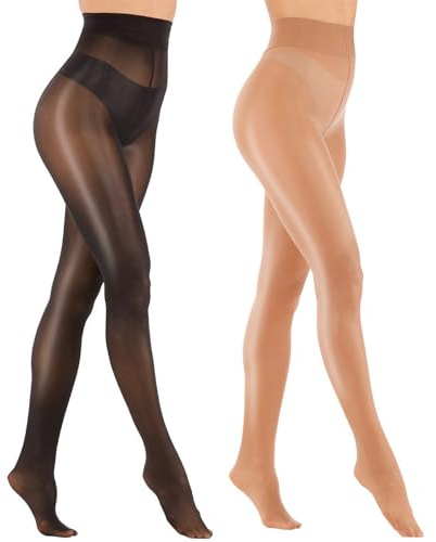 ARRUSA Women's Super Sexy Shiny Sheer Control Top Footed Tights Silk Stockings Ultra Shimmery High Waist Pantyhose