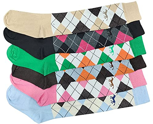 Britwear 6 chaussettes d'équitation pour femme avec motif argyle, coleurs assorties, 4-7