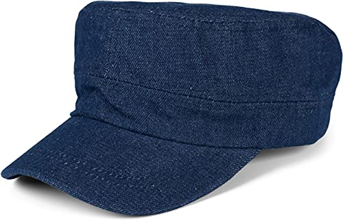 styleBREAKER Unisex Military Cap in Jeans Optik, Denim, Army, Click and Snap Verschluss verstellbar 04023084, Farbe:Dunkelblau