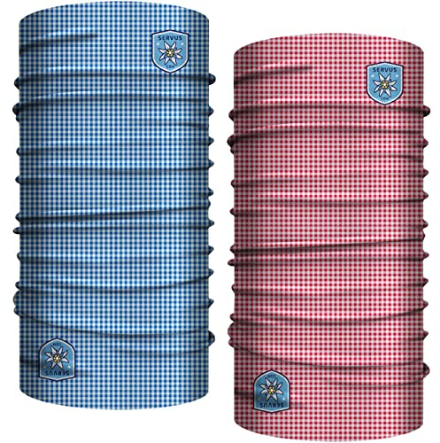 Club of Heroes 2er-Set kariertes Karo-Bandana, nahtloses Multifunktionstuch aus weicher Mikrofaser/atmungsaktiv Schlauchschal Halstuch Mundschutz Schal/Karo Muster Bayern Tracht Edelweiss