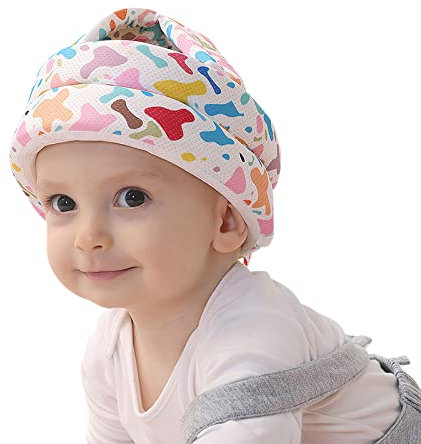 Bébé Casque de Protection Coton Respirant Casque de Sécurité Anti-chute Chapeau Anti-collision Infantile Chapeau de Protection de Tête Ajustable pour Enfant 0-5 Ans Apprendre à Ramper et Marcher