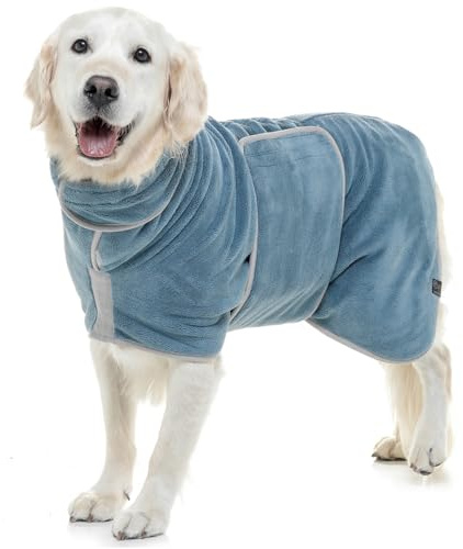 Lucky Paws® Peignoir Chien Super absorbante – Peignoir pour Chien à Double Couche Luxueuse – Serviette Ultra Douce – Séchez Votre toutou sans Effort en Quelques Minutes (L, Bleu pétrole)