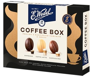 E.Wedel Coffee Chocolate Gift Box | Chocolates Pralines 100g / 3.5oz – Assorted Espresso, Cappuccino & Caffe Latte Chocolates | Premium Pralines with Coffee Filling | chocolate Box