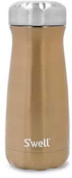 S'well Traveler Drinks Bottle, Pyrite, 470ml. Vacuum-Insulated Travel Bottle Keeps Drinks Cold and Hot - BPA-Free Stainless Steel Water Bottle, Gold
