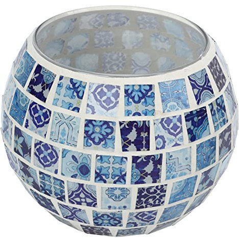 Portavelas Tealight, Patrones Florales De Mosaico De Vidrio Azul Y Blanco, Portavelas Votivos De Textura Artesanal Romántica Cálida Para Aromaterapia, Decoración De Fiestas, También Se Utiliza Como Ja