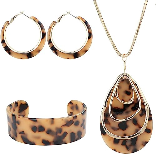 BSLVWG Ensemble de bijoux de mariée léopard collier bracelet pendentif pour la mariée boucles d'oreilles acrylique mariage bijoux robe de bal plage Summer Party accessoires pour femmes et filles