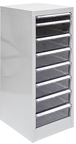 PROREGAL Schubladencontainer Kobra mit 8 transparenten PVC-Schubladen | HxBxT 74x28x34cm | Lichtgrau | Schubladenschrank Schubladenbox