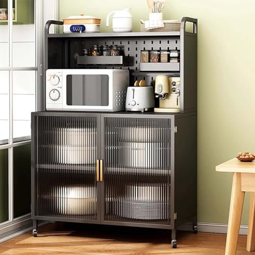 Küchenschrank, Sideboards, Küchenschrank Mit Arbeitsplatte Mikrowellenherd-Regalschrank, Organizer Mit Klapptüren Für Küchenstall, Standregal Hochschrank, Für Küche Esszimmer Wohnzimmer, Schwarz ( Col