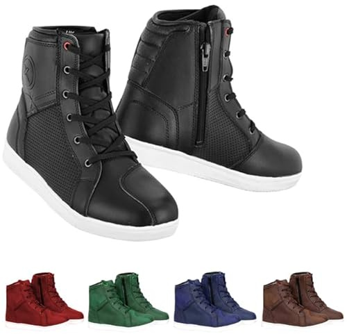 Botas de Moto para Hombre - Zapatos Protectores de Cuero para Motociclista, Transpirables Reforzadas con Tobillera, Suela Antideslizante, Botas de Turismo con Cordones Aprobadas por la CE (Negro, 41)