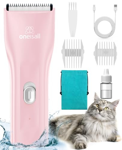 oneisall Pet Clipper for Cat Matted Hair, Pet Shaver for Cats Quiet Pet Hair Clippers Cordless Cat Clippers for Matted Hair Cat Clippers for Long Hair（Pink）