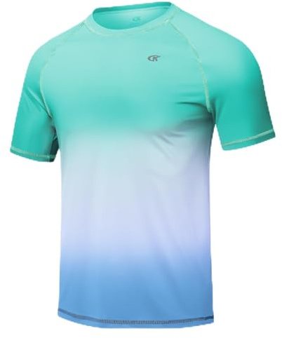 Huayuzh Rashguard - Maglietta da uomo, ad asciugatura rapida, leggera, traspirante, per surf, pesca, escursionismo, a maniche corte, 17-verde sfumato blu, XL
