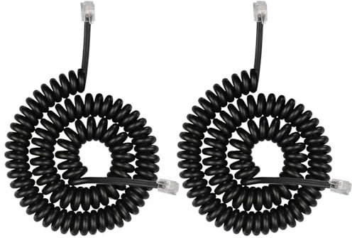brileze Lot de 2 câbles de combiné téléphonique, longueur spiralée de 3,1 à 3 m, non enroulé, câble de combiné de téléphone fixe RJ9/RJ10/RJ22 4P4C, noir