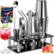 ZPQAODI Ensemble à Cocktail,Shaker à Cocktail 18 pièces en Acier Inoxydable,Ensemble Shaker à Cocktail Essentiel pour la fête,Ensemble Shaker à Cocktail Professionnel avec Support et Livre de Recettes