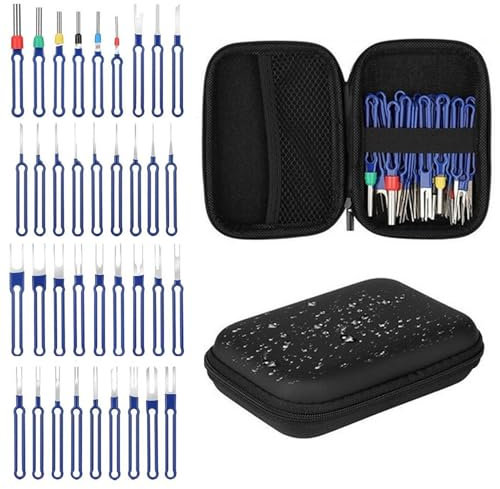 36 PCS Upgraded Terminal Removal Tool Kit, Pin Extractor Tool, Electrical Wire Connector Pin Removal Tool Kit, Harness Pin Removal Tool Kit Universal Terminal Ejector Kit with a Protective Bag (Blue)