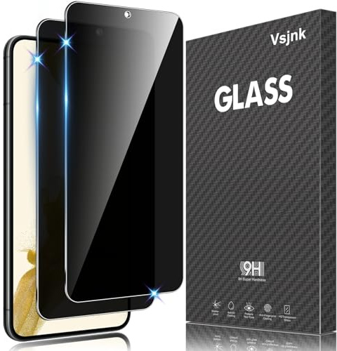 Vsjnk Sekretess med härdat glas, kompatibelt med Samsung Galaxy S22 Plus/S23 Plus, 2 st skärmskydd mot repor 9H utan bubblor.
