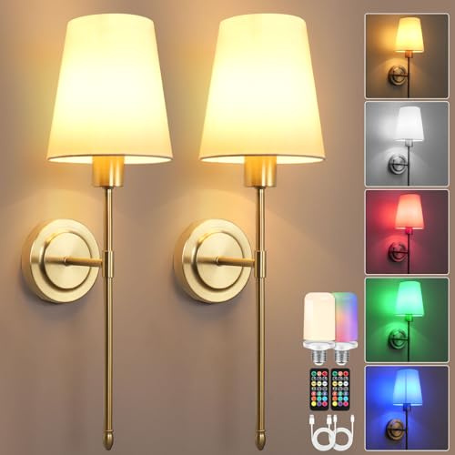 Birnetek vägglampa utan strömanslutning, vägglampa batteri med uppladdningsbar glödlampa, 6 000 mAh LED vägglampa trådlös, batteri vägglampa inomhus med fjärrkontroll RGB dimbar, för hall vardagsrum