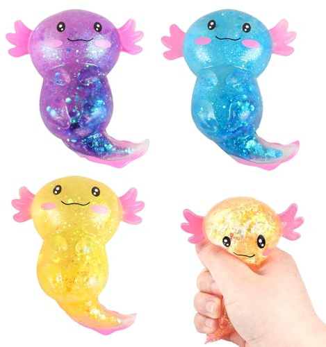 Axolotl leksak 3 stycken Axolotl stresslindring squishy boll klämleksak stressreducerande leksak stressleksak för vuxna, klämboll för fest (slumpmässig färg)