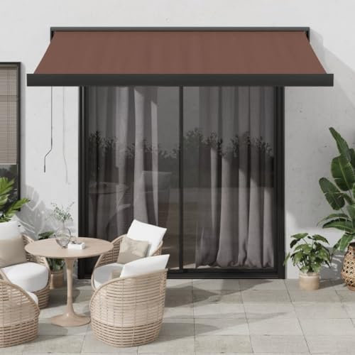 IKAYAA Toldo Manual Retráctil 300 x 250 cm, Toldo Enrollable Aluminio y Poliéster,Toldo Completo con Manivela, Toldo Articulado, Toldo Manual para Balcón Marrón