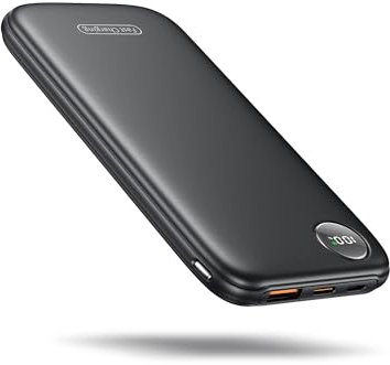 Leicht Aber Stark Externe Handyakkus, Flach 10000mAh Power Bank PD 22.5W Schnellladefunktion USB C Input&Output Tragbares Ladegerät mit 3 Ports und LED-Display für Samsung iPhone Android Fast Charging