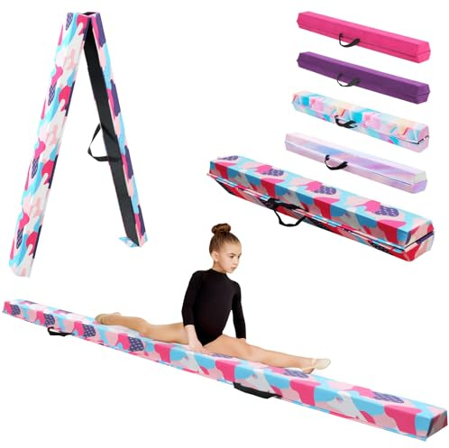 KIKILIVE Barra de Equilibrio Gimnasia con Superficie de Ecocuero EVA+EPE en 3 Tamaños (240cm/270cm/300cm) Plegable para Niños y Adultos Contiene Bolsa de Transporte