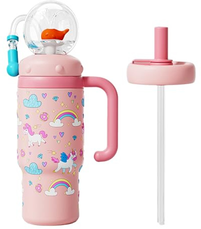 HBSAPKKA Whale Fountain Tumbler, Stainless Steel Insulated Whale Cup Water Bottle Drinking Cup for Kids Adults Whale Squirt Weighted Sippy Straw Cups 2 Lids 24oz