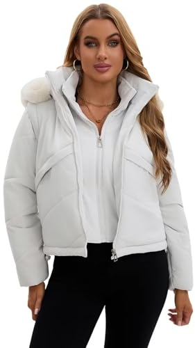 chiguomaoyi Chaquetas ligeras de invierno para mujer 2 en 1 Chaleco acolchado sin mangas corto Abrigo acolchado con capucha para mujer