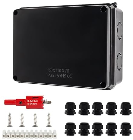 Junction Box Waterproof Junction Box Outdoor Waterproof IP65 Waterproof Terminal Box Surface-Mounted Junction Box 150 x 110 x 70 mm ABS Electrical Box Cable Connection Outdoor for Diameter 6-12 mm