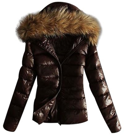 Winter Coats for Women UK Quilted Down Hooded Warm Solid Color Long Sleeve Jacket Padded Windproof Ladies Quilted Padded Coats with Zip Pockets Outdoor Hiking Winter Jackets for Women UK (Brown, XL)