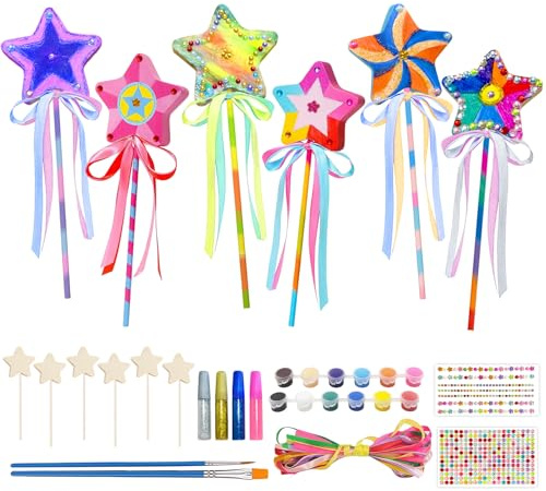 Meanju 12 Pezzi Bacchette Magiche in Legno, Bacchetta Principessa,Bacchetta Fata Stella Glitter Principessa,Bacchetta Magica con Stella in Legno Set,Kit per Fai da Te Creativi Ragazza