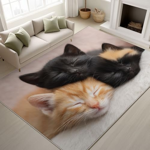 Tappeto stampato resistente allo sbiadimento, comodo, morbido, durevole, commovente con animali, gatto che dorme, gattino, antiscivolo, 120 x 160 cm, per ufficio, sala da pranzo, cucina, decorazione