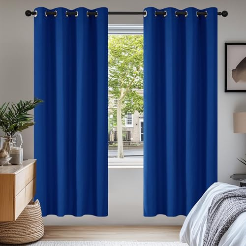Deconovo Soft Solid Thermal Insulated Eyelet Blackout Curtains Blind for Nursery 46 x 72 Inch Blue 2 Panels