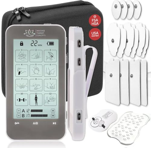 Deluxe TENS-Gerät und Zubehör. EMS-Muskelstimulator zur Schmerzlinderungstherapie, Muskelwachstum und Elektrostimulation. Rücken- und Nackenschmerzen, Ischias, Nervenschmerzen
