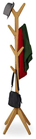 Relaxdays Perchero de Pie Bambú, 8 Ganchos, Colgador de Ropa, Abrigos, Vestidor Árbol, 181,5 x 53 x 53 cm, Natural